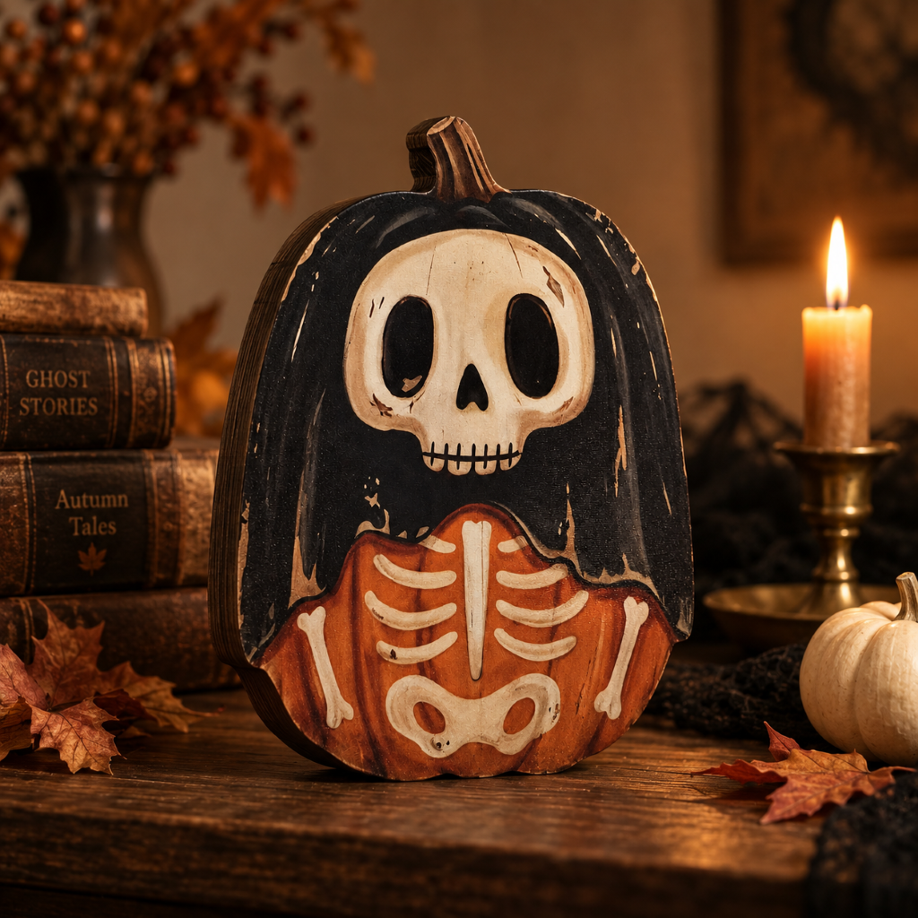 Halloween Wooden Pumpkin Character Tabletop Decor