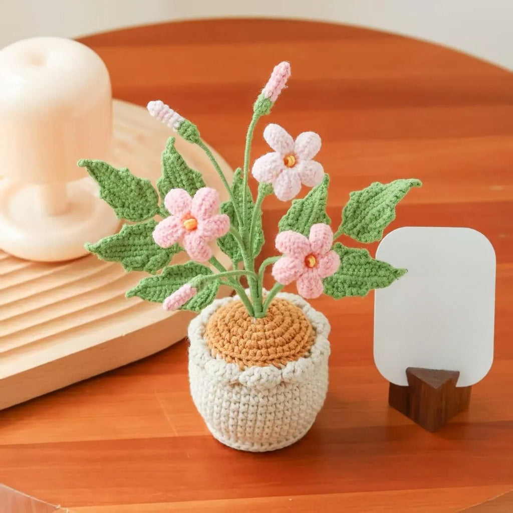 Handmade Crochet Mini Flower Pot Desk Decor Yarn Plant Gift