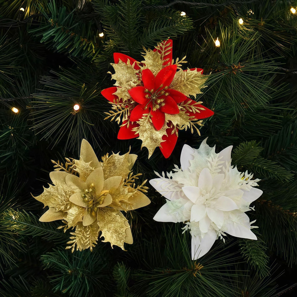 Christmas Artificial Flower Heads Holiday Tree Decor
