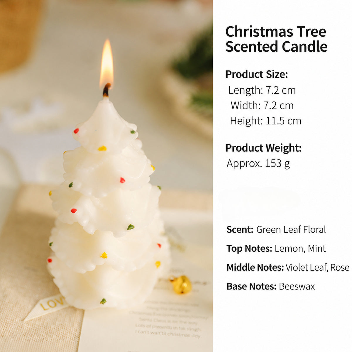 Festive Tree Shaped Scented Candle Soy Wax Blend Christmas Gift Decor