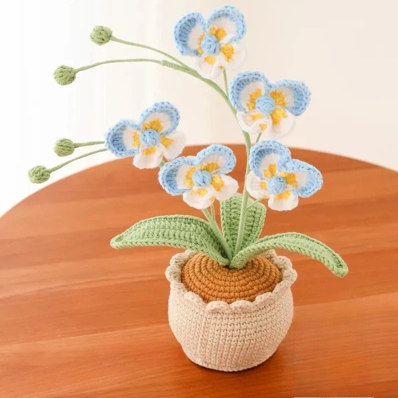 Crochet Butterfly Orchid Flower Pot Handmade Desk Decor