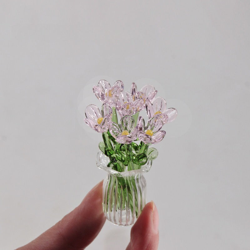 Mini Glass Flower Vase Artificial Floral Decor Gift Ornament