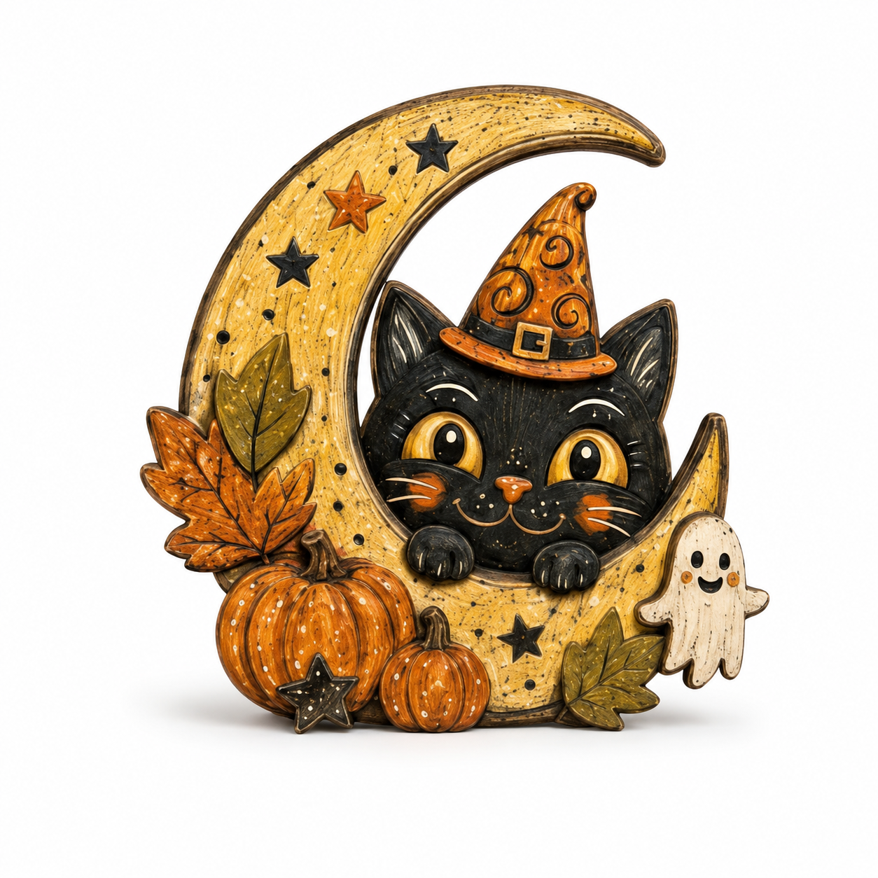 Halloween Wooden Table Decor Pumpkin Moon Animal Display