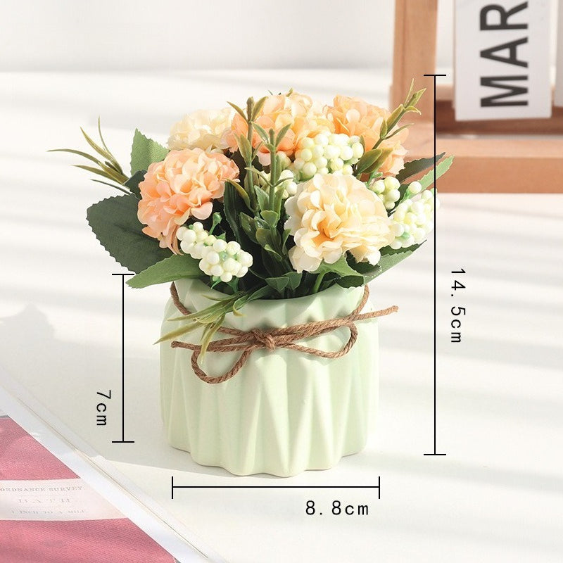 Artificial Flower Pot Arrangement Ceramic Vase Table Decor