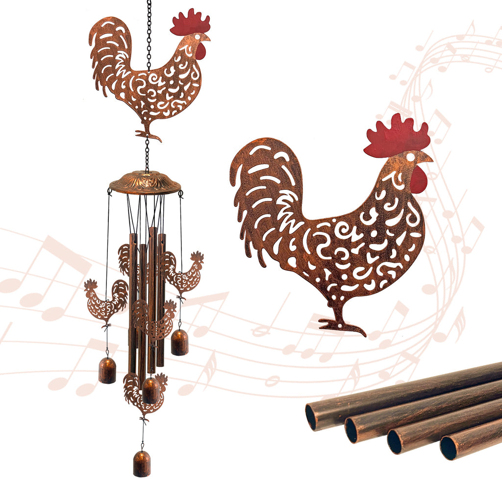 Antique Bronze Rooster Metal Wind Chime for Garden Decor