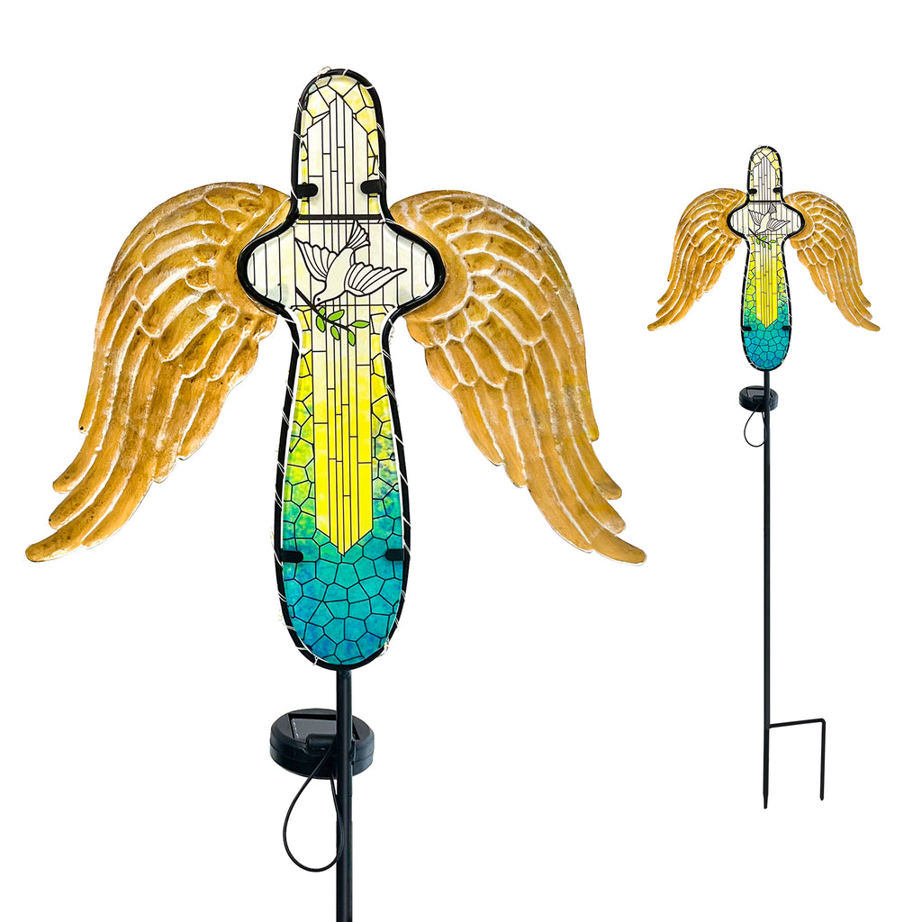 Solar Angel Wings Cross Garden Stake with LED Lights