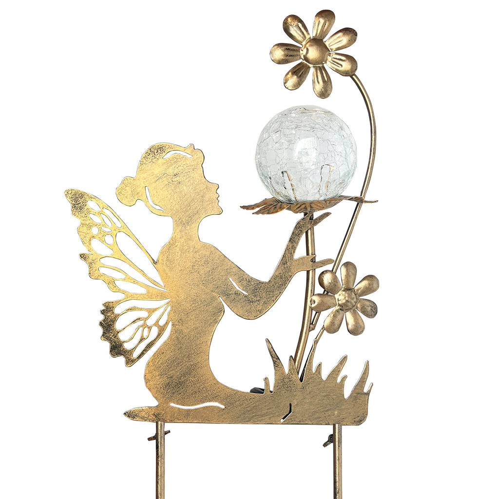 Solar Fairy Garden Light with Color Changing Crackle Glass Ball