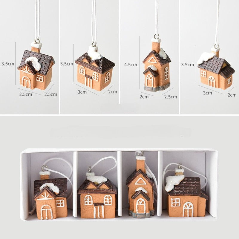 Christmas Resin Mini Figurine Ornament Set Holiday Gift Box Decor