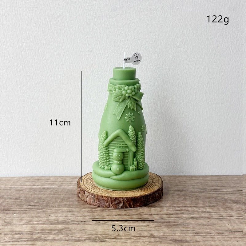 Christmas Bottle Candle Holiday Decor 3D Embossed Tabletop Accent
