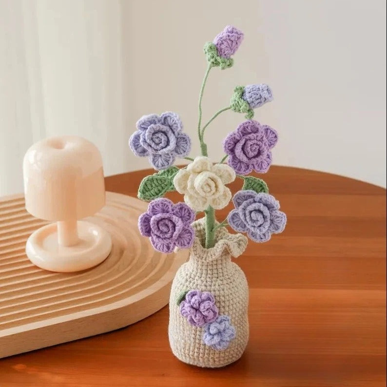 Crochet Tulip Flower in Vase Handmade Home Desk Décor