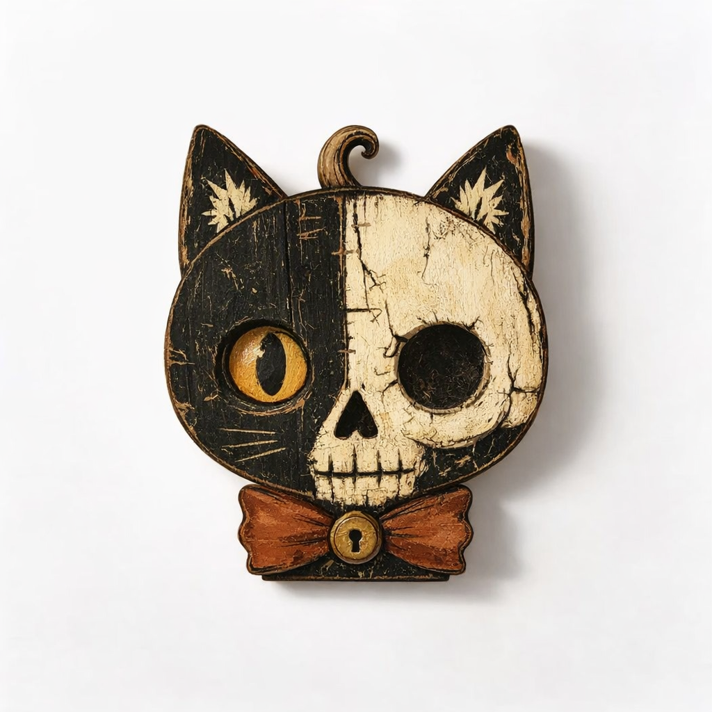 Halloween Wooden Cat Pumpkin Tabletop Decor Double Sided Display