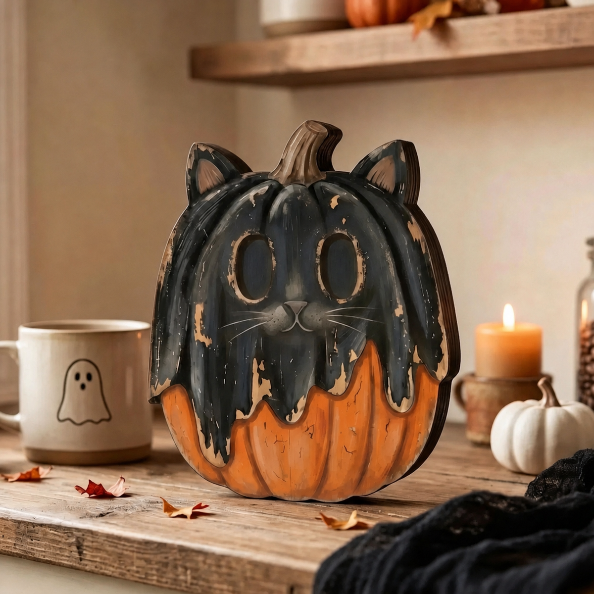 Halloween Wooden Pumpkin Character Tabletop Decor