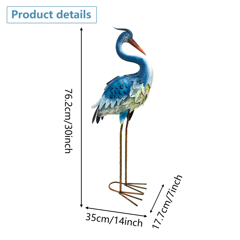 Solar Powered Heron Statue 30 Inch Garden Decor Outdoor LED
