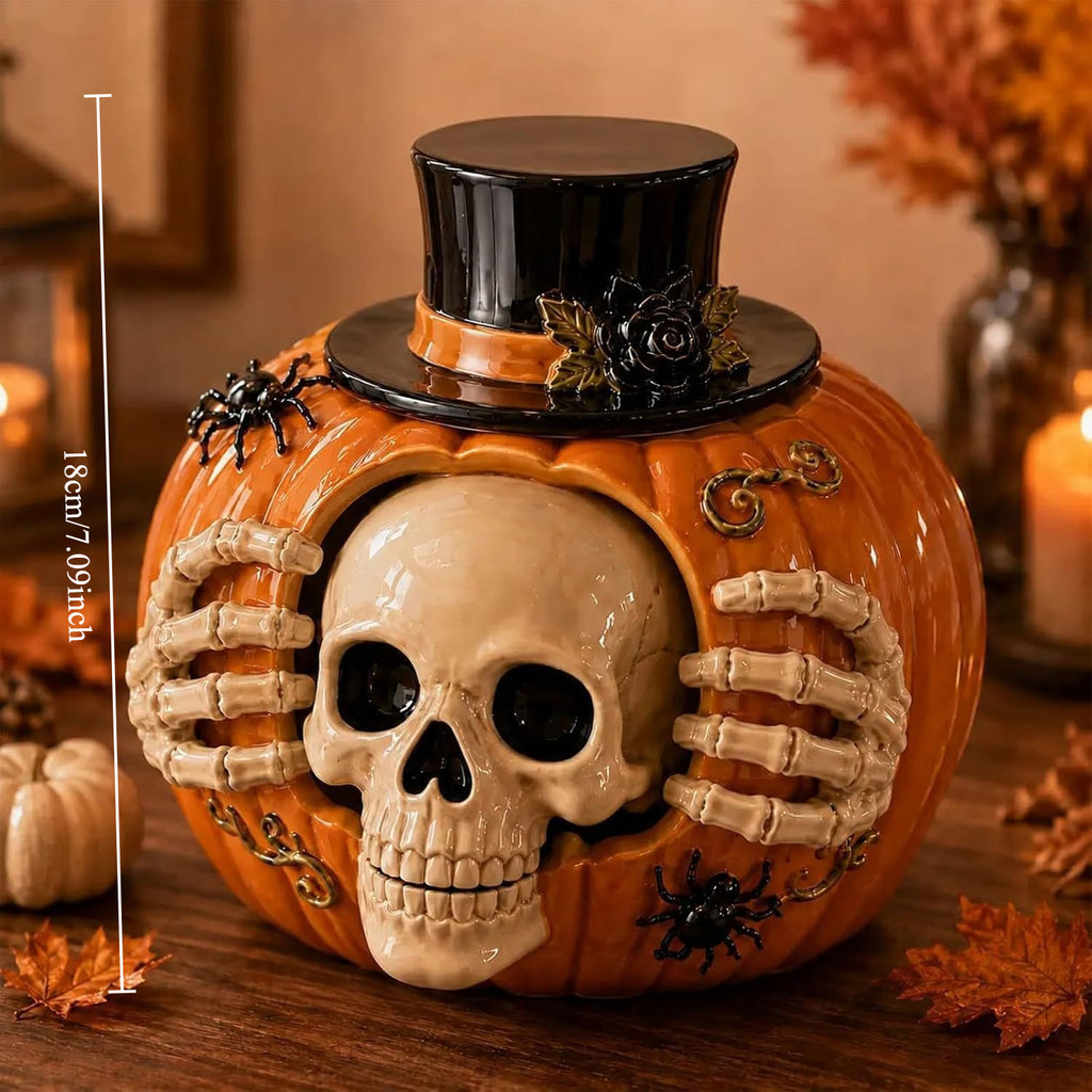 Halloween Pumpkin Skull Candy Jar Resin Home Decor