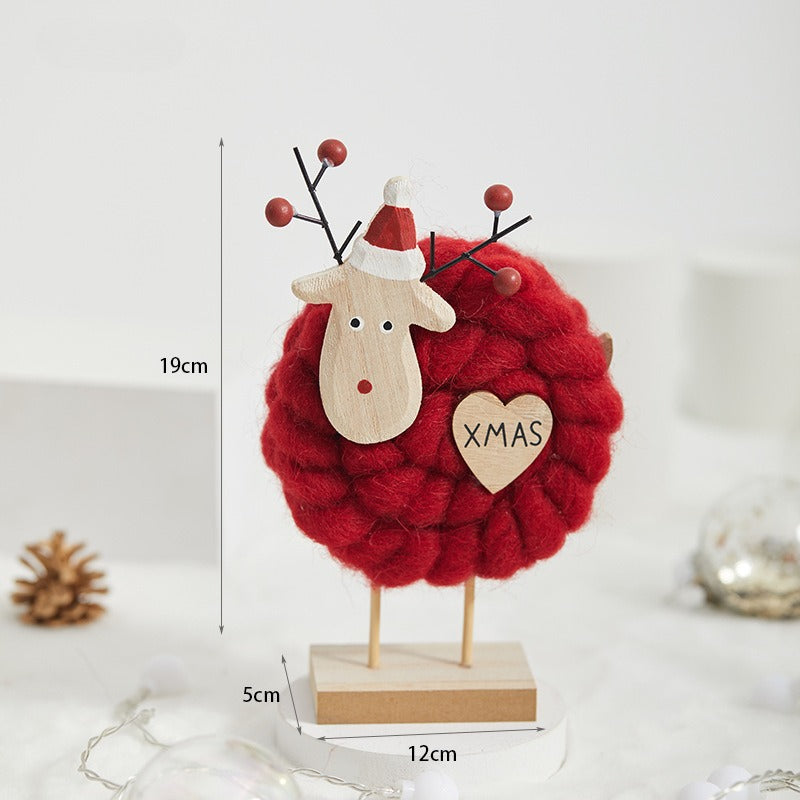 Wooden Wool Felt Christmas Reindeer Tabletop Decoration