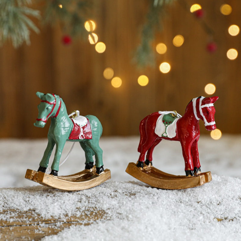 Resin Rocking Horse Christmas Tree Hanging Ornament Table Decor