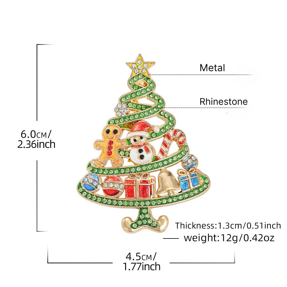 Christmas Tree Gingerbread Man Rhinestone Brooch Pin Holiday Jewelry