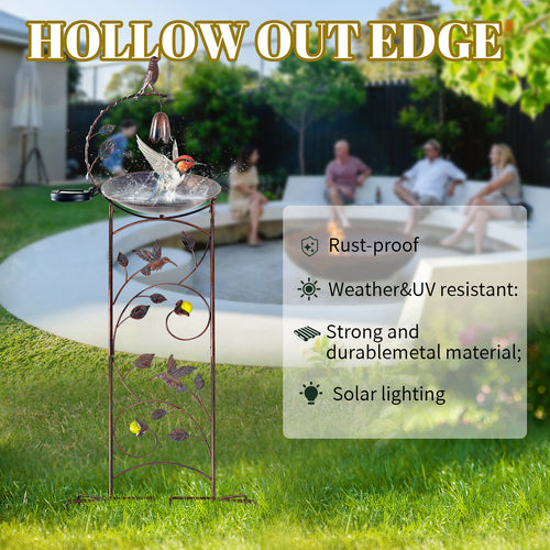 Antique Bronze Solar Bird Bath with Bell Garden Stake