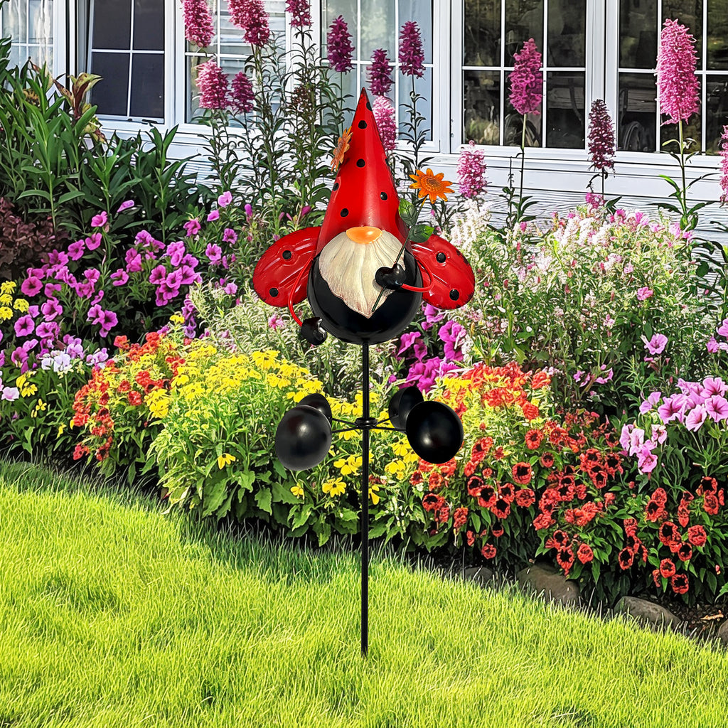 48" Ladybug Gnome Wind Spinner Garden Stake Outdoor Decor