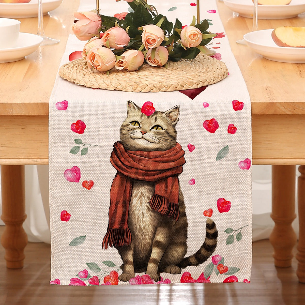 Valentine’s Day Heart Table Runner Red Printed Decor
