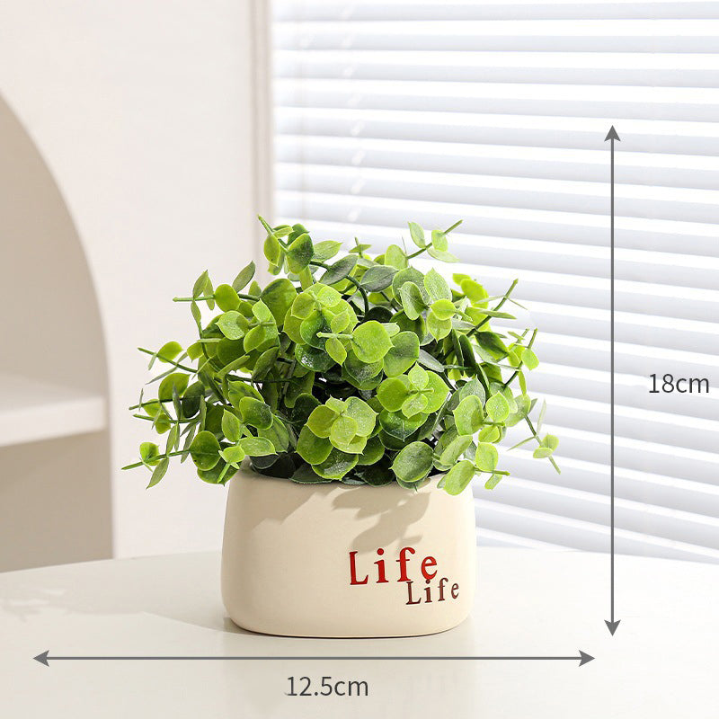 Faux Flower Pot Arrangement Ceramic Planter Decor