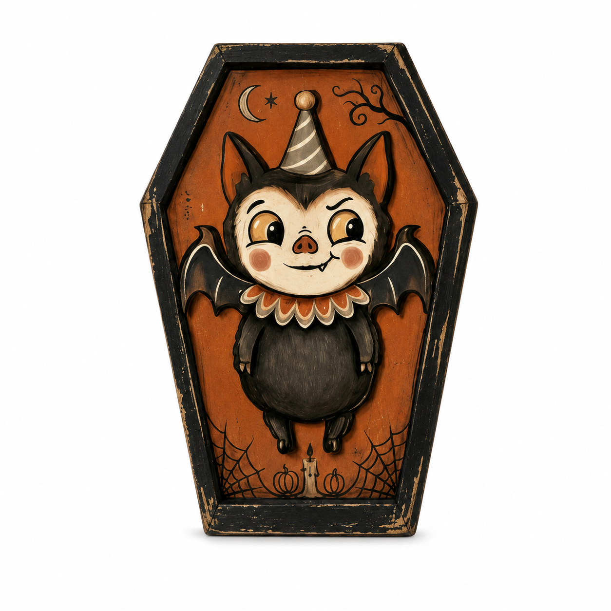 Halloween Wooden Coffin Skull Bat Tabletop Decoration