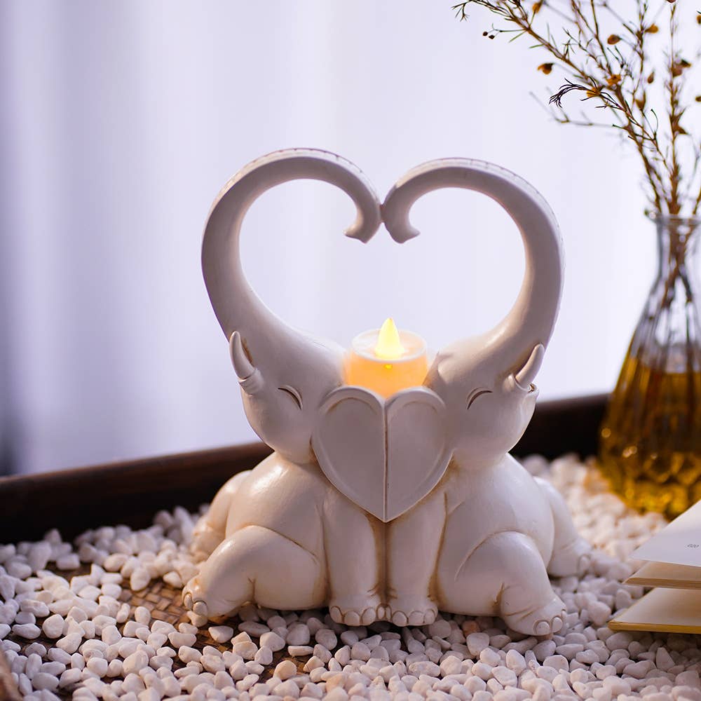 Romantic Elephant Candle Holder Resin Couple Decor