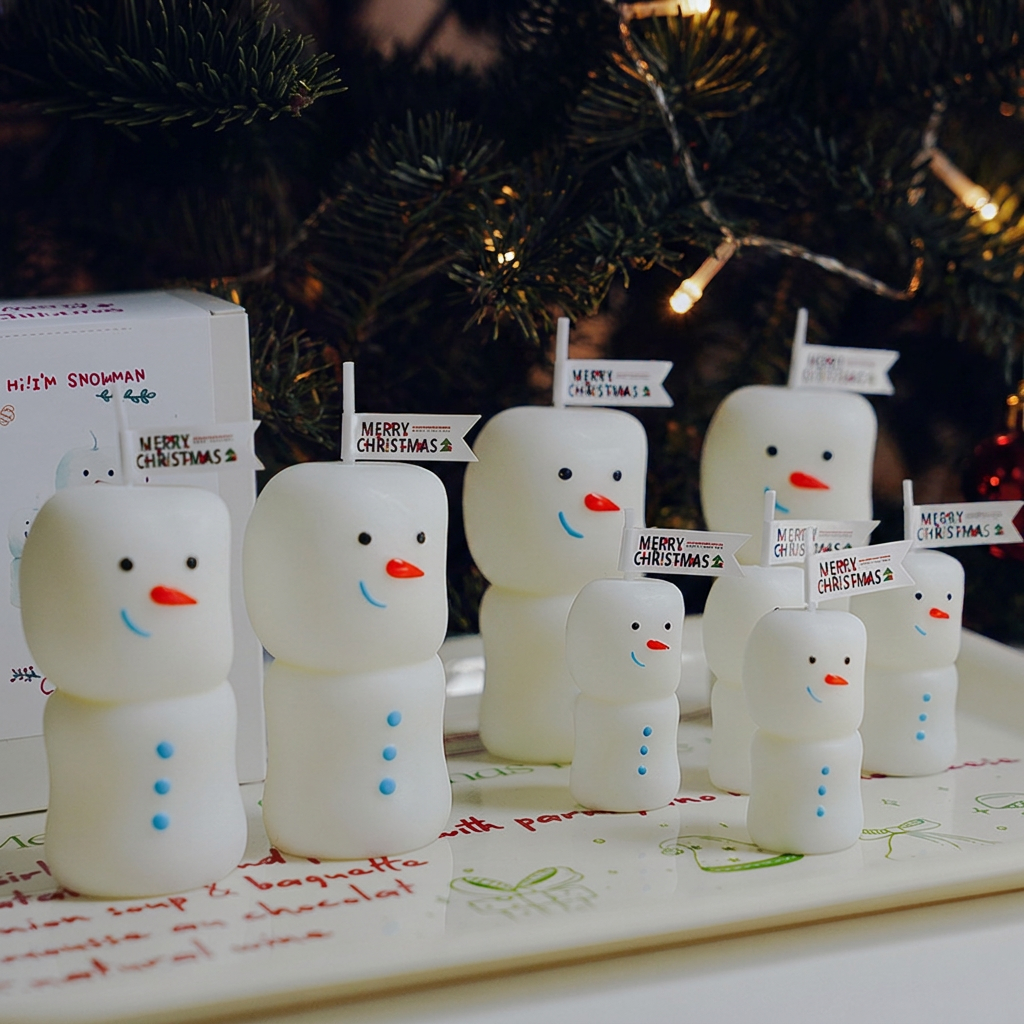 Christmas Snowman Scented Candle Couple Set Holiday Decor