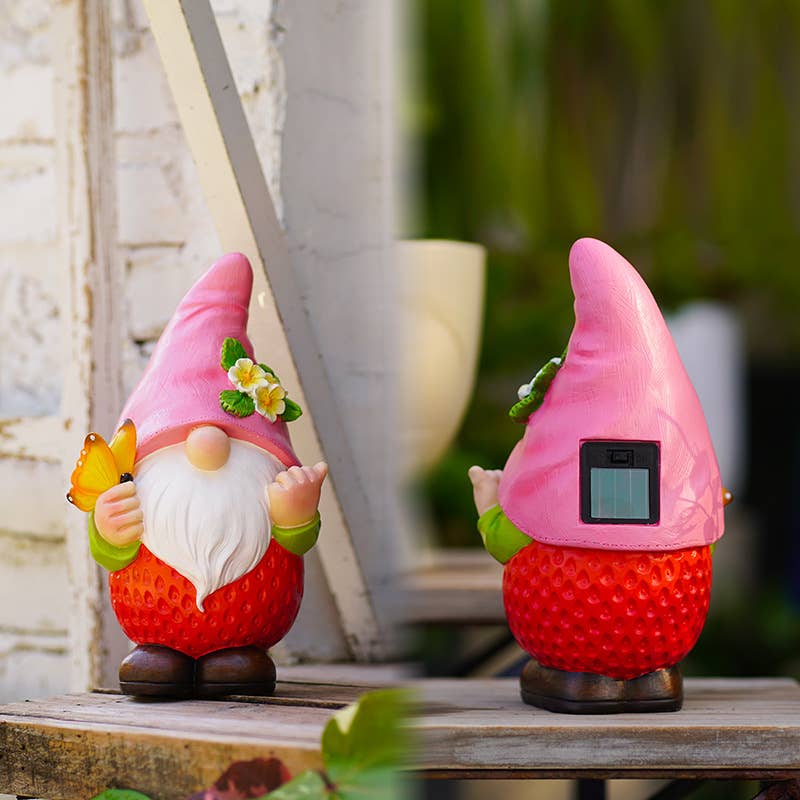 Solar Garden Gnome Statue Outdoor Yard LED Resin Decor