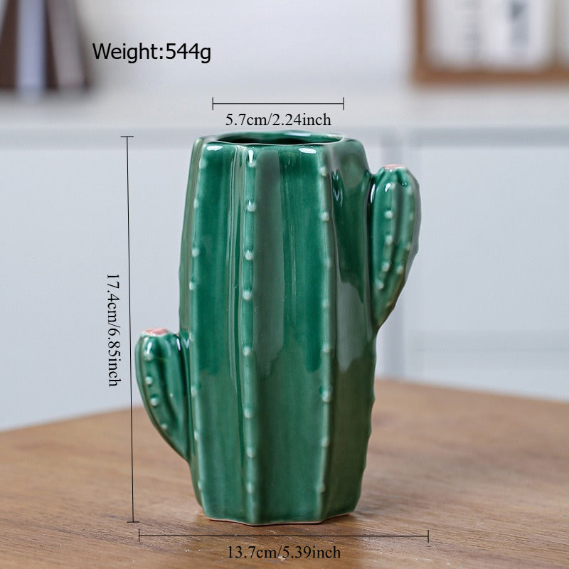 Cactus Ceramic Vase Decorative Flower Arrangement Home Accent