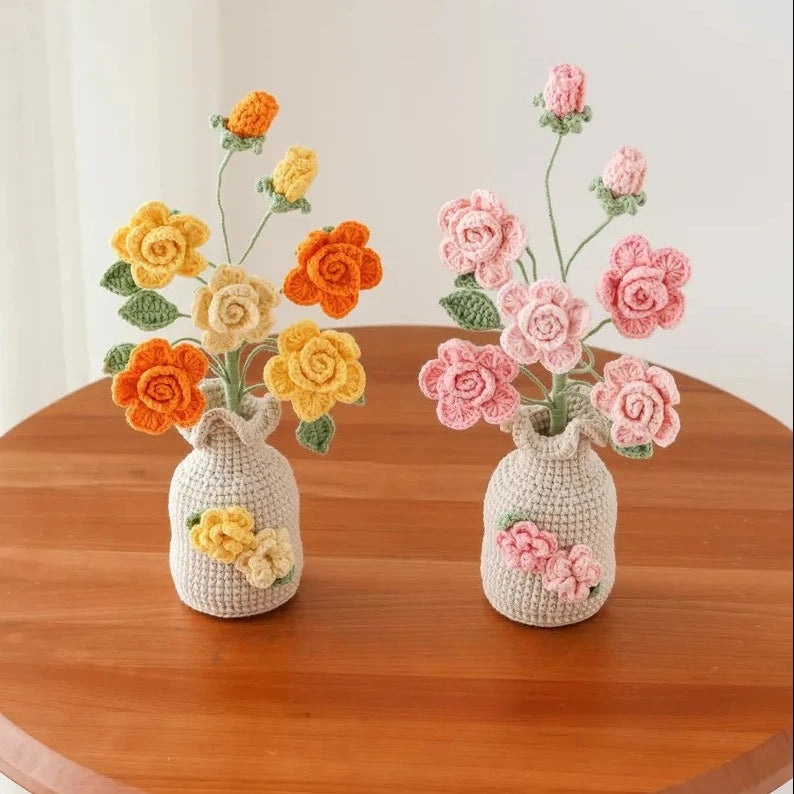 Crochet Tulip Flower in Vase Handmade Home Desk Décor
