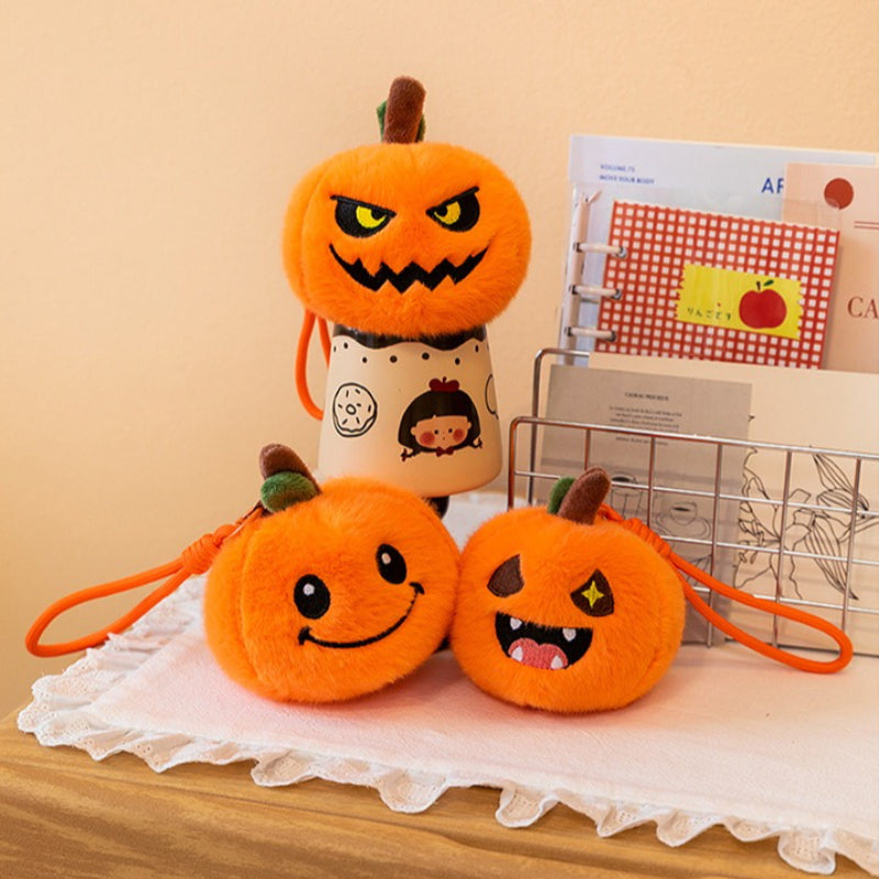 Plush Halloween Pumpkin Hanging Decor Keychain