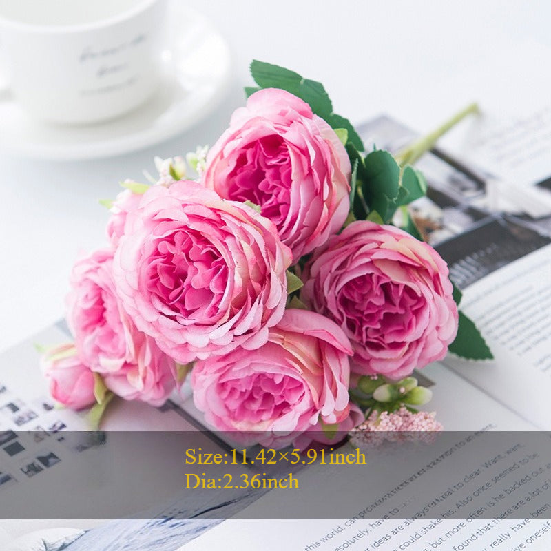Artificial Peony Flower Arrangement Faux Silk Bouquet Decor