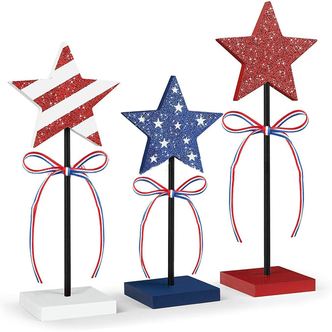 Fourth of July Star Table Decor Patriotic Wooden Stand