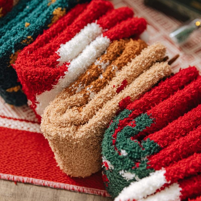 Christmas Coral Fleece Socks Cozy Holiday Winter Socks