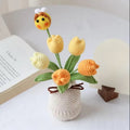 Handmade Crochet Tulip Flower Vase Bee Floral Decor