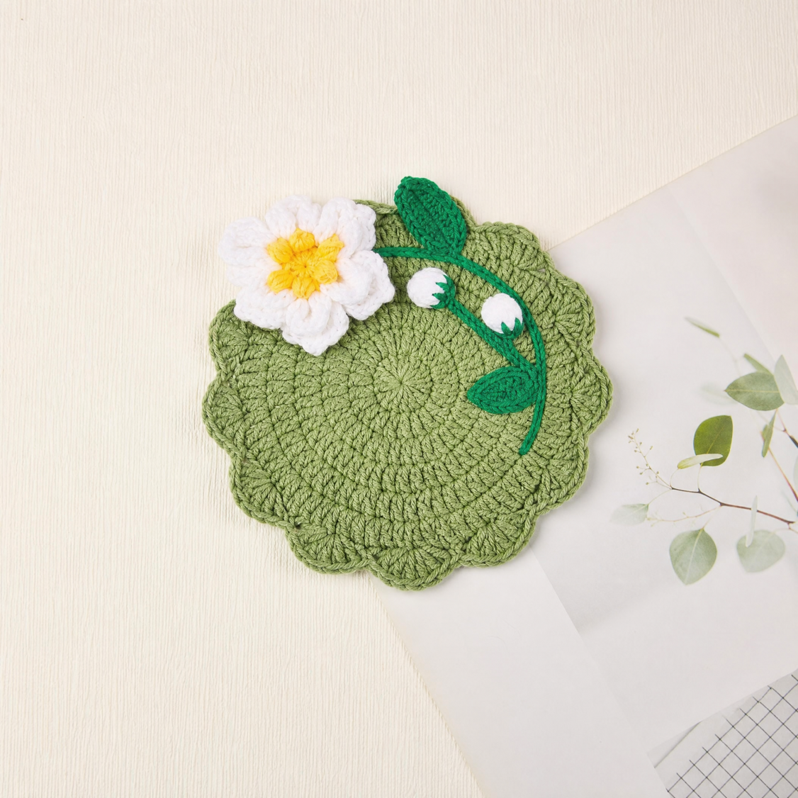 Crochet Flower Coaster Handmade Table Mat Floral Home Decor