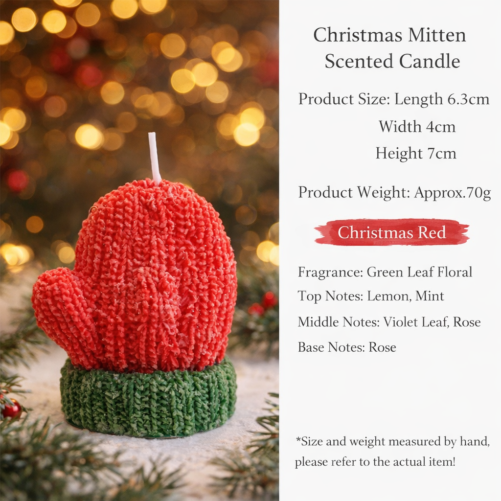 Christmas Mitten Shaped Scented Candle Holiday Gift Decor