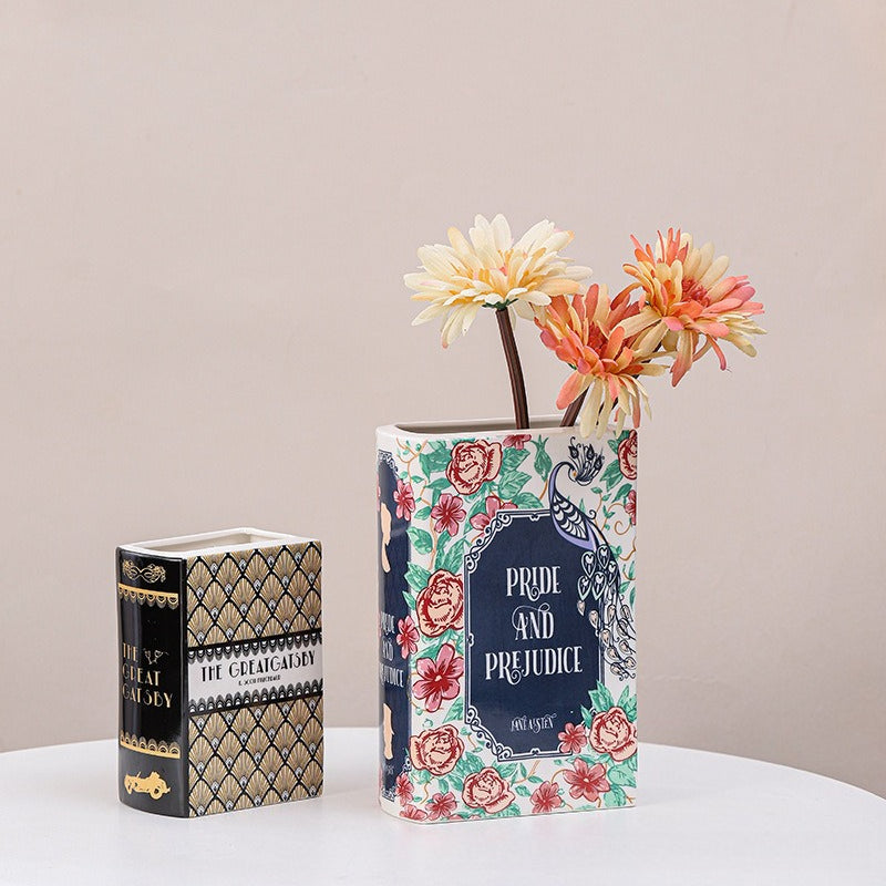 Ceramic Book Vase Decorative Flower Vase Home Shelf Decor