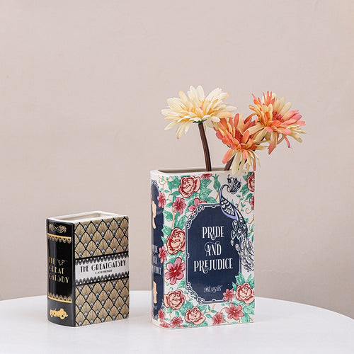 Ceramic Book Vase Decorative Flower Vase Home Shelf Decor