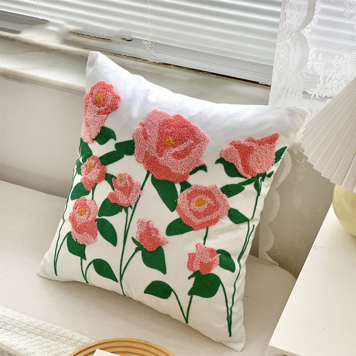 Embroidered Floral Pillow Cover Boho Farmhouse Decor