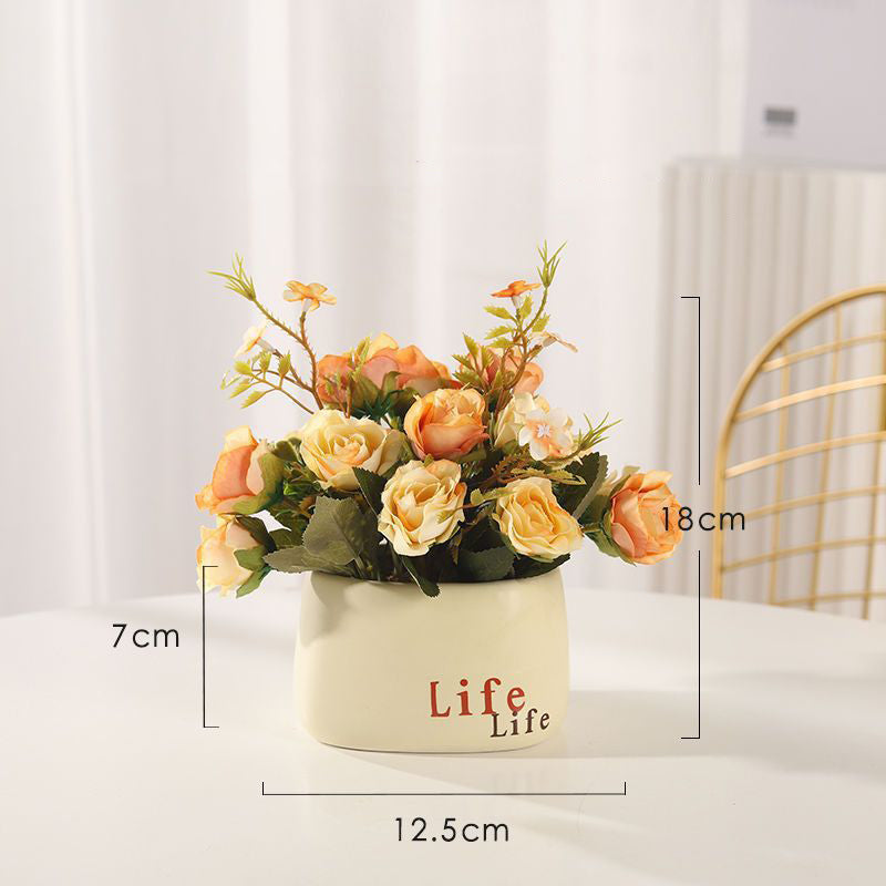 Faux Flower Pot Arrangement Ceramic Planter Decor