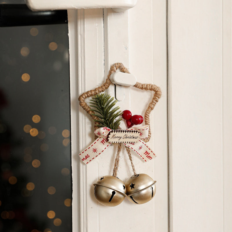 Rustic Christmas Star Jingle Bell Door Hanger
