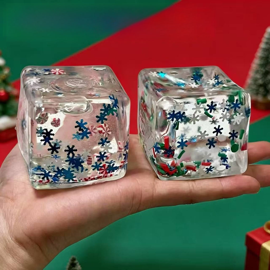Christmas Ice Cube Squishy Clear Glitter Stress Toy
