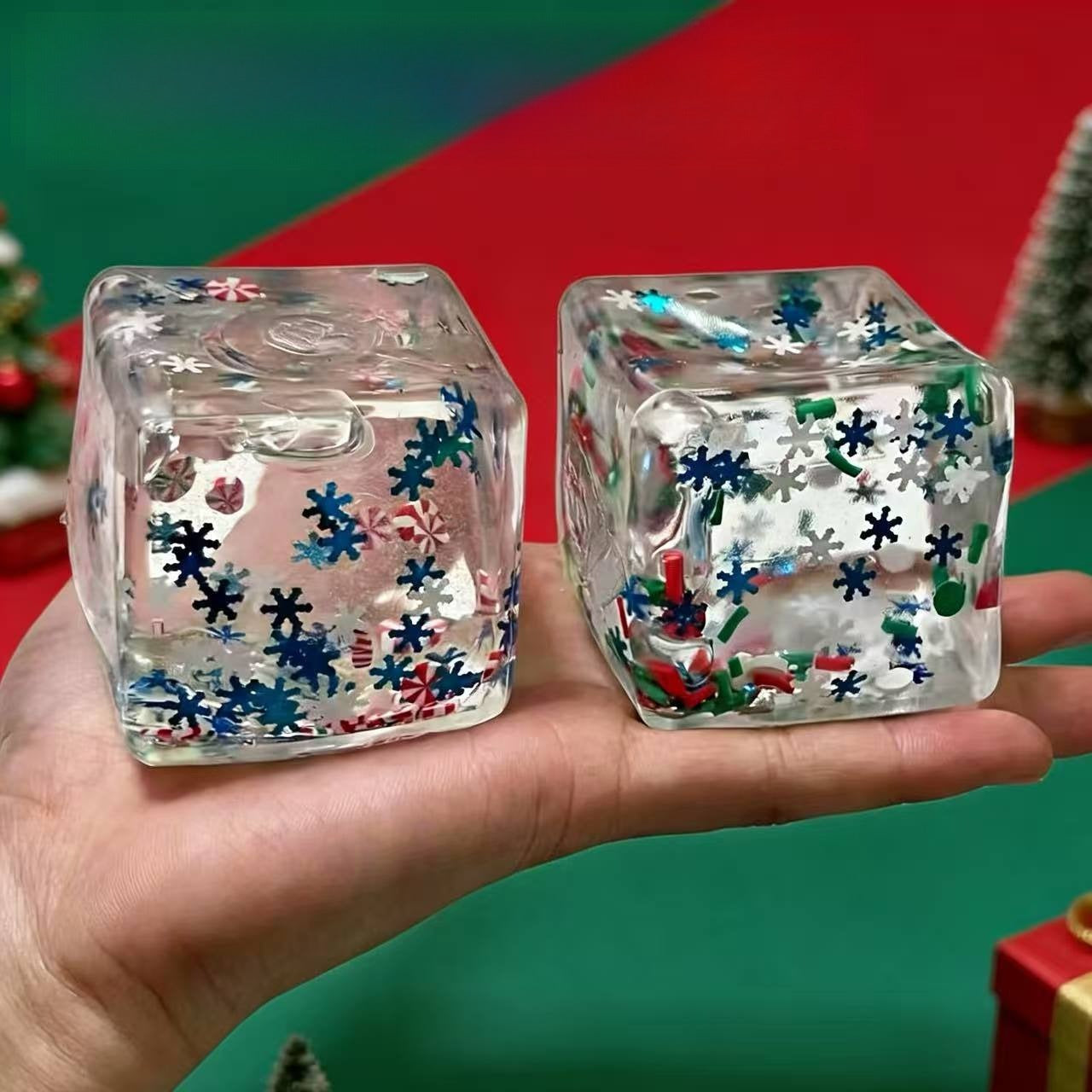 Christmas Ice Cube Squishy Clear Glitter Stress Toy