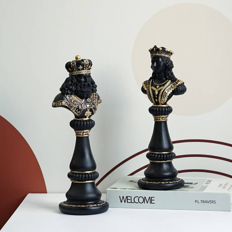 Elegant Resin Chess Piece Figurine Set King Queen Horse