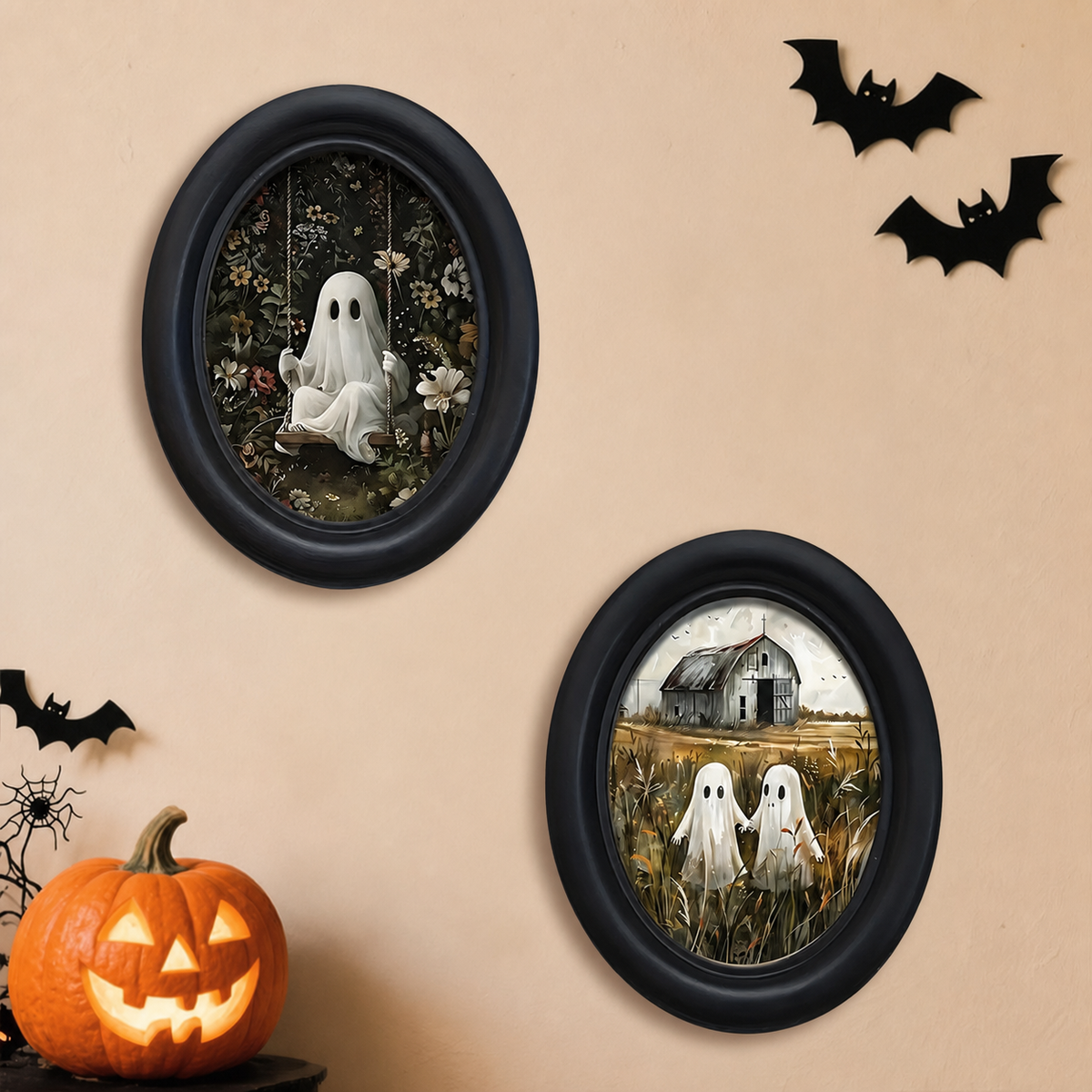 Halloween Wooden Ghost Wall Decor Framed Seasonal Display