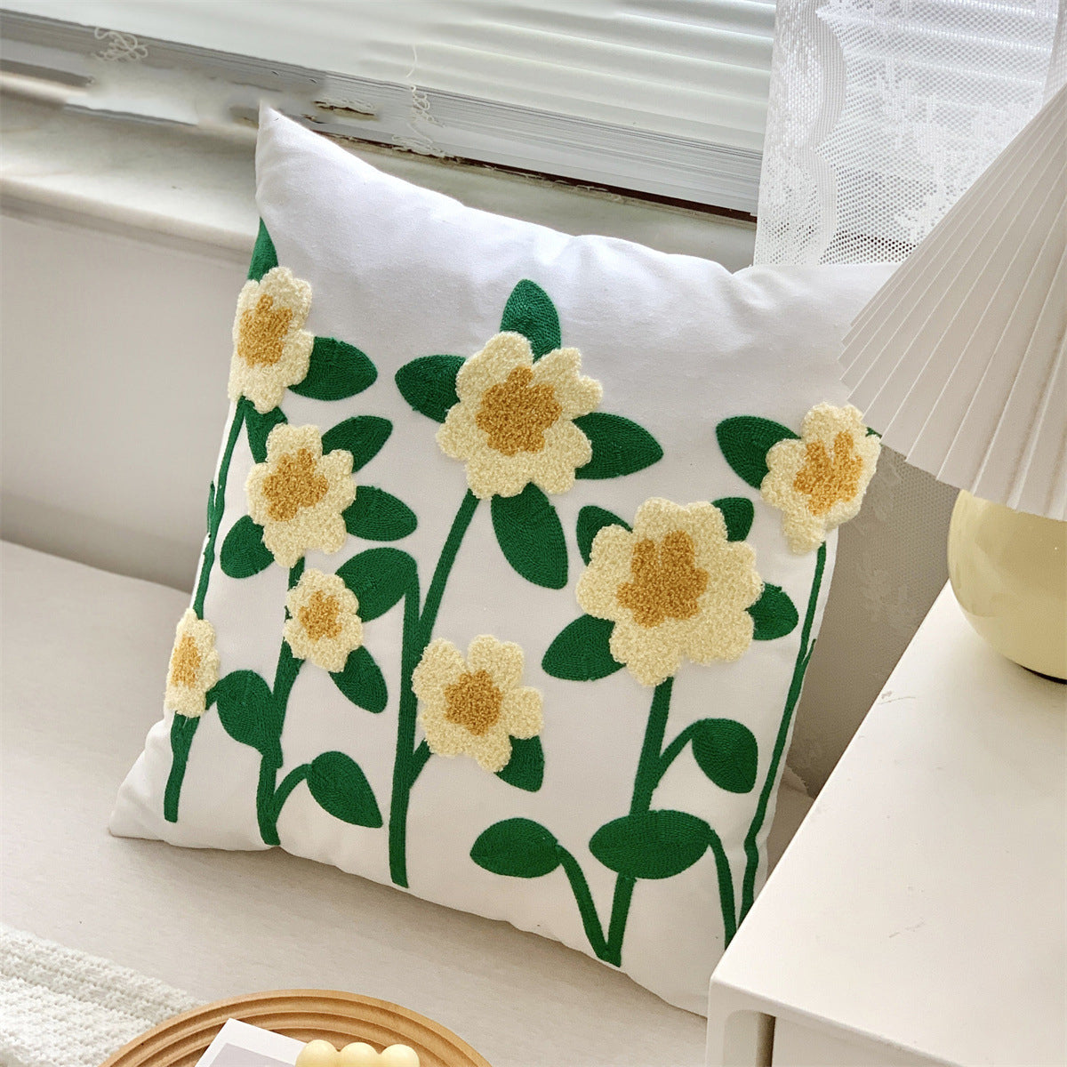 Embroidered Floral Pillow Cover Boho Farmhouse Decor