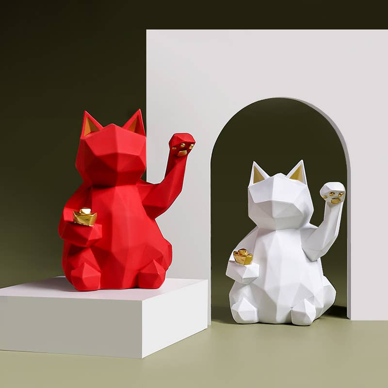 Modern Geometric Lucky Cat Resin Statue Home Decor