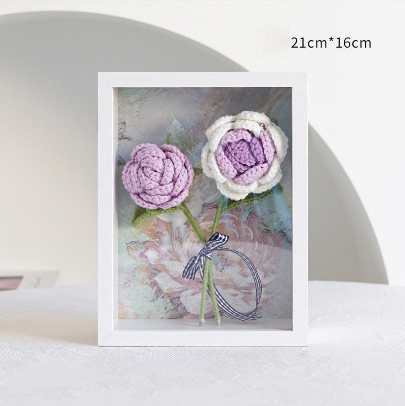 Handmade Crochet Rose Flower Decorative Wall Frame